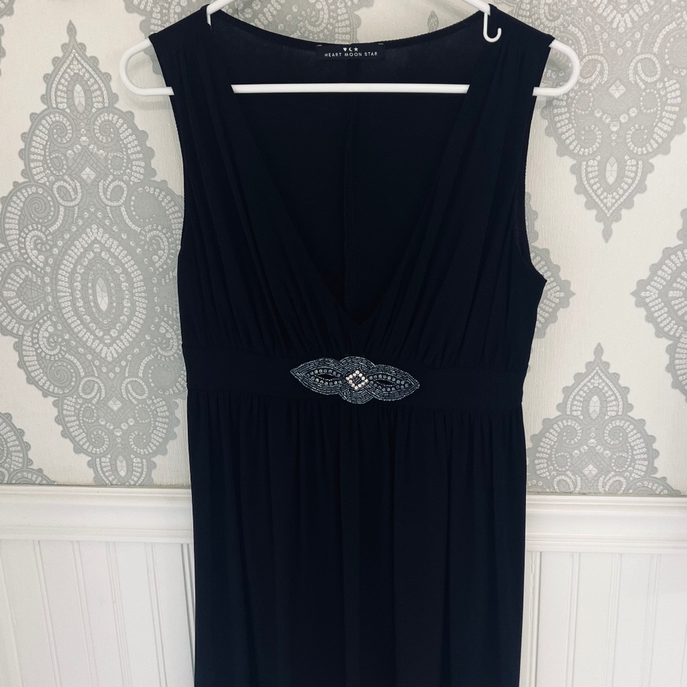 Heart Moon Star Black V-Neck A-Line Dress Size Large
